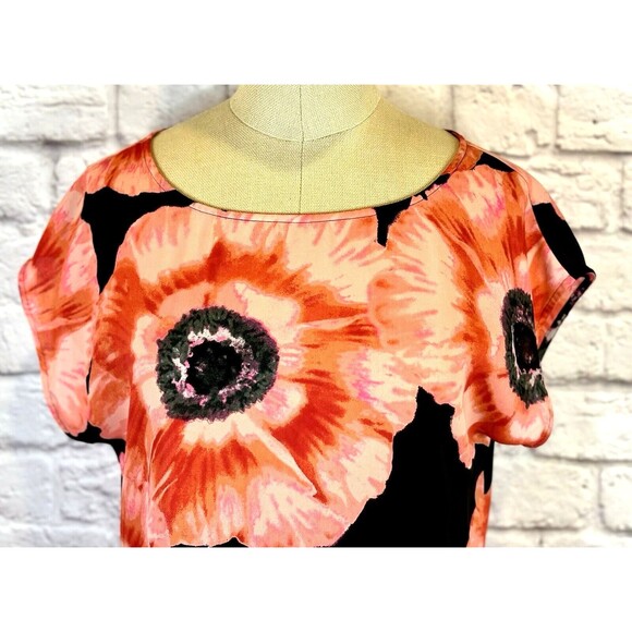 Banana Republic Short Sleeve Poppy Patterned Floral Top Blouse Shirt Coral SMALL - Picture 3 of 9